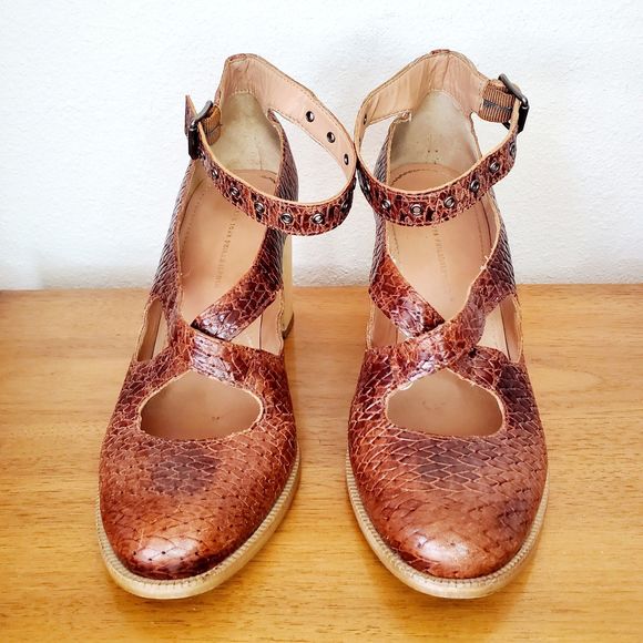 Schuler Sons Philadelphia Nalia Heels Brown Leather Chunky SZ 8.5 Anthropologie - Picture 2 of 12